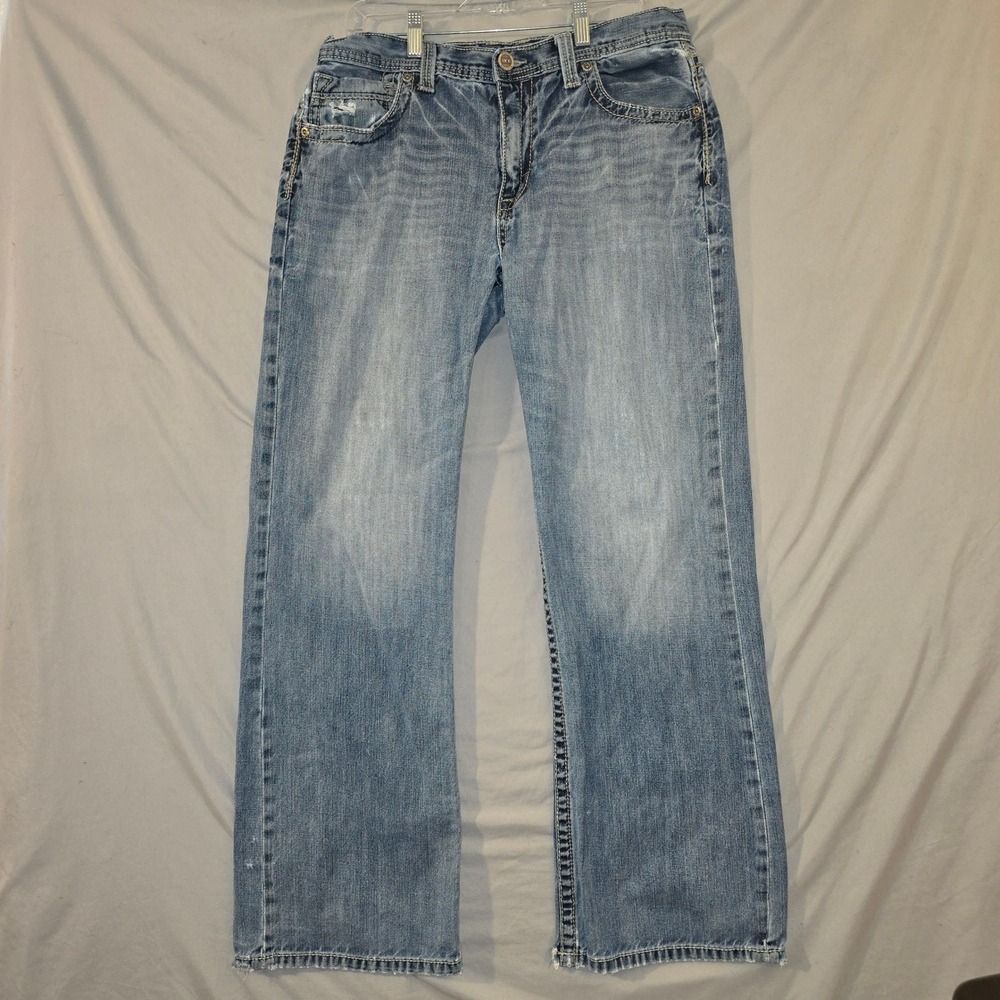 BKE Tyler Jeans 34x32 Mens Light Wash Straight Leg Distressed Frayed Denim